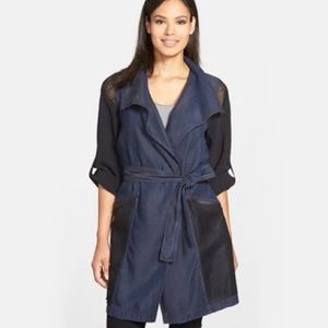 NWT ELIE TAHARI Indigo Janna Coat Lightweight Summer Jacket Size L MISSING BELT